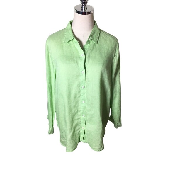 J Jill Top Women's Size Medium Petite 100% Linen Button Up Long Sleeve - Picture 1 of 6